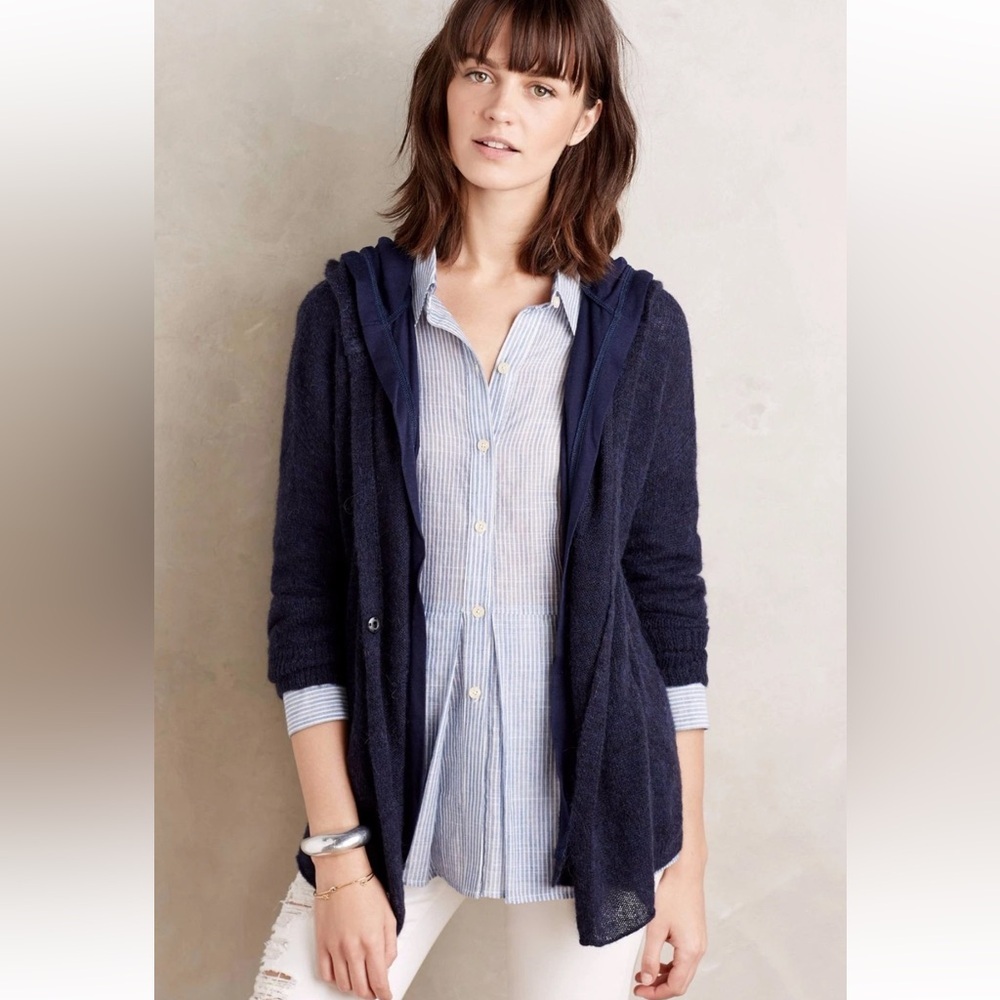 Moth for Anthropologie Snap front Navy Hooded Cardigan Sweater